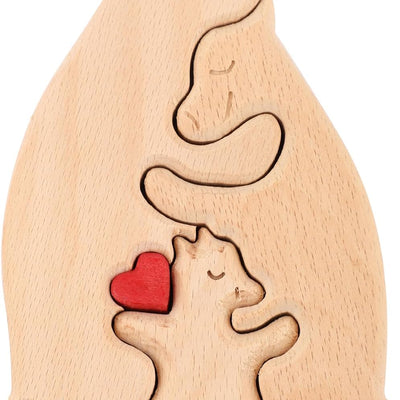 Personalized Bear Family Wooden Art Puzzle, Wooden Bear Puzzle Loving Blank Family Bear Sculpture with Heart Decorative Housewarming Wood Birthday Gifts for Dad Mom Home Decoration(3 Bears)